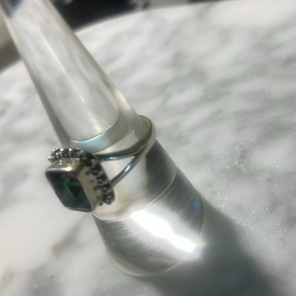 Mystic topaz 925 sterling silver ring in size 7